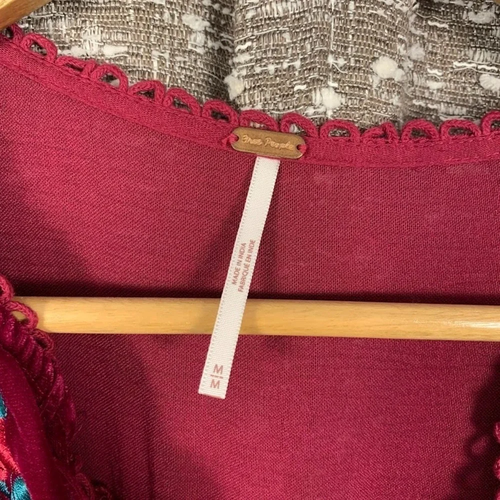 Free People‎ Flora Midi Dress Embroidered Velvet Boho Cottagecore Women's Medium
